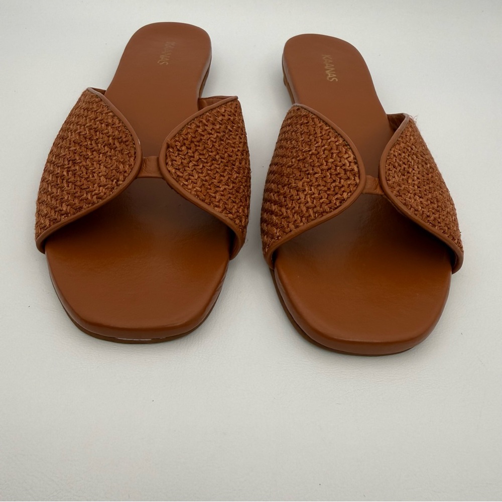 KAANAS Serene Brandy Sandal Woven Leather Brown Square Toe 9 Minimalist Neutral - Picture 4 of 15